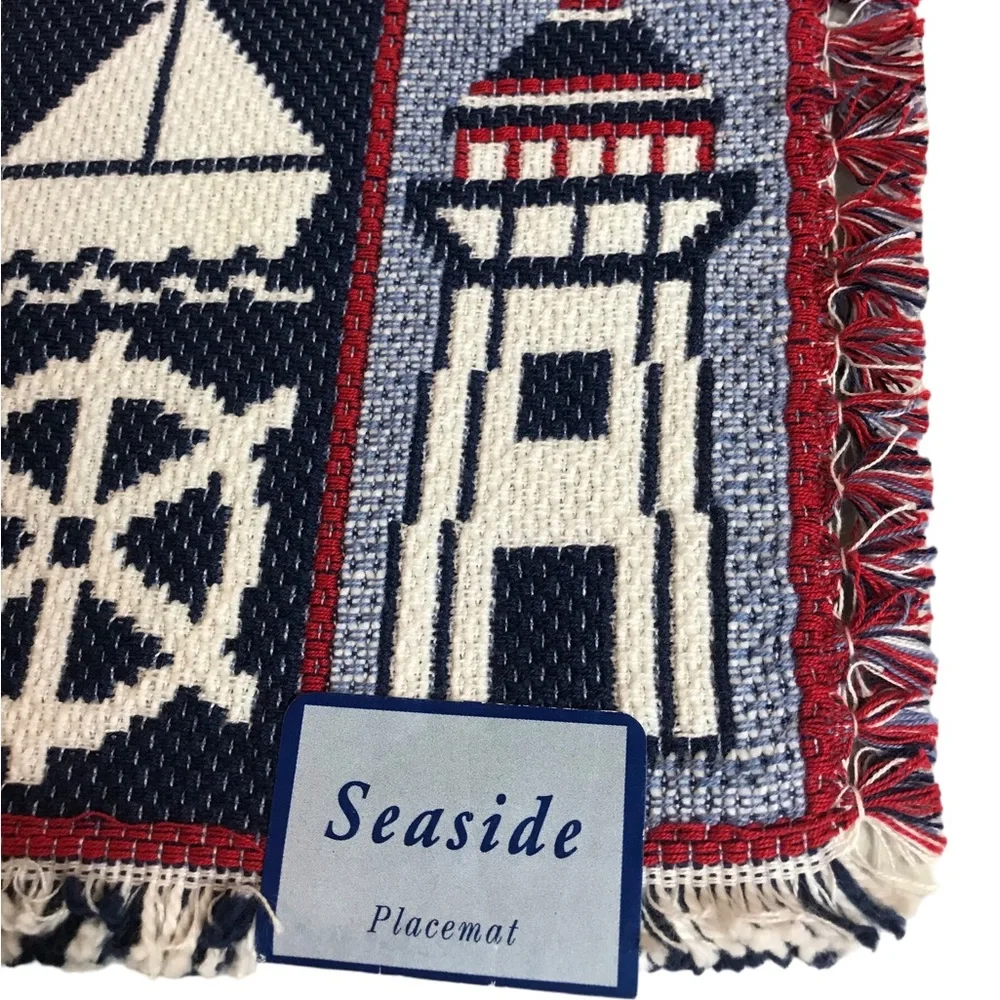 Nautical Placements Set Of 2 Seaside Red White Blue Anchor Boat Lighthouse Woven
